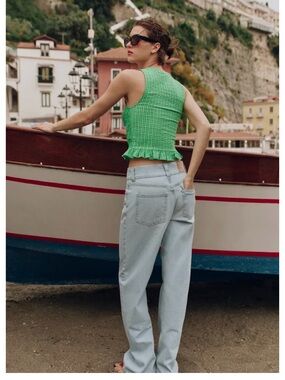 Zara Green Knit Ruffle-Hem Tank